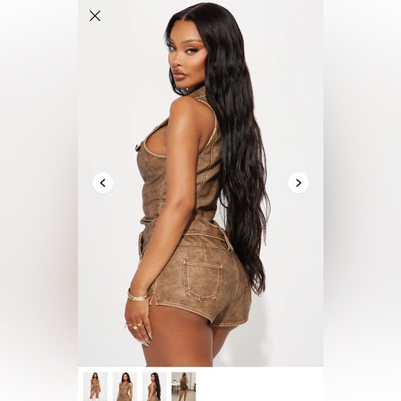 Feeling Jaded Washed Faux Leather Romper with Belt size Large - Picture 7 of 16